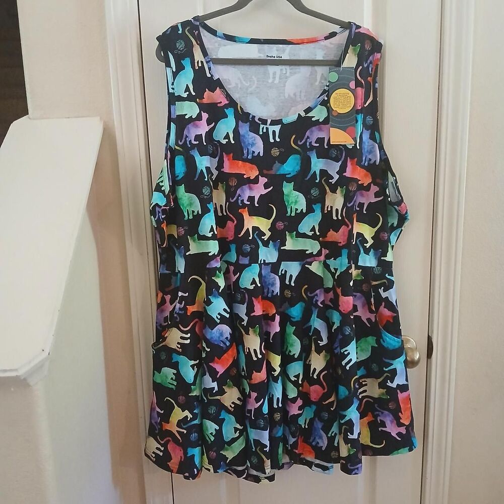 Svaha USA Rainbow Cats String Theory Twirl/Skater Dress 100% Organic Cotton 5XL